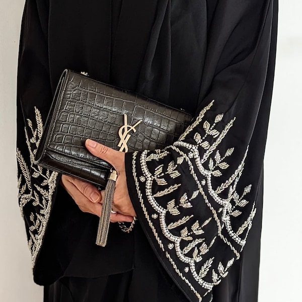 Elegant Black Abaya, Handwork Abaya, Beadwork, Batwing Abaya, Kimono Abaya, Dubai, Kimono, Traditional Abaya, Maxi Dress, Long Dress Woman