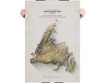 Vibrant Horizons: Newfoundland Shaded Relief Map Poster