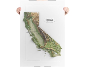 Exquisite California Map Poster - Topography and Hydrology Unveiled!