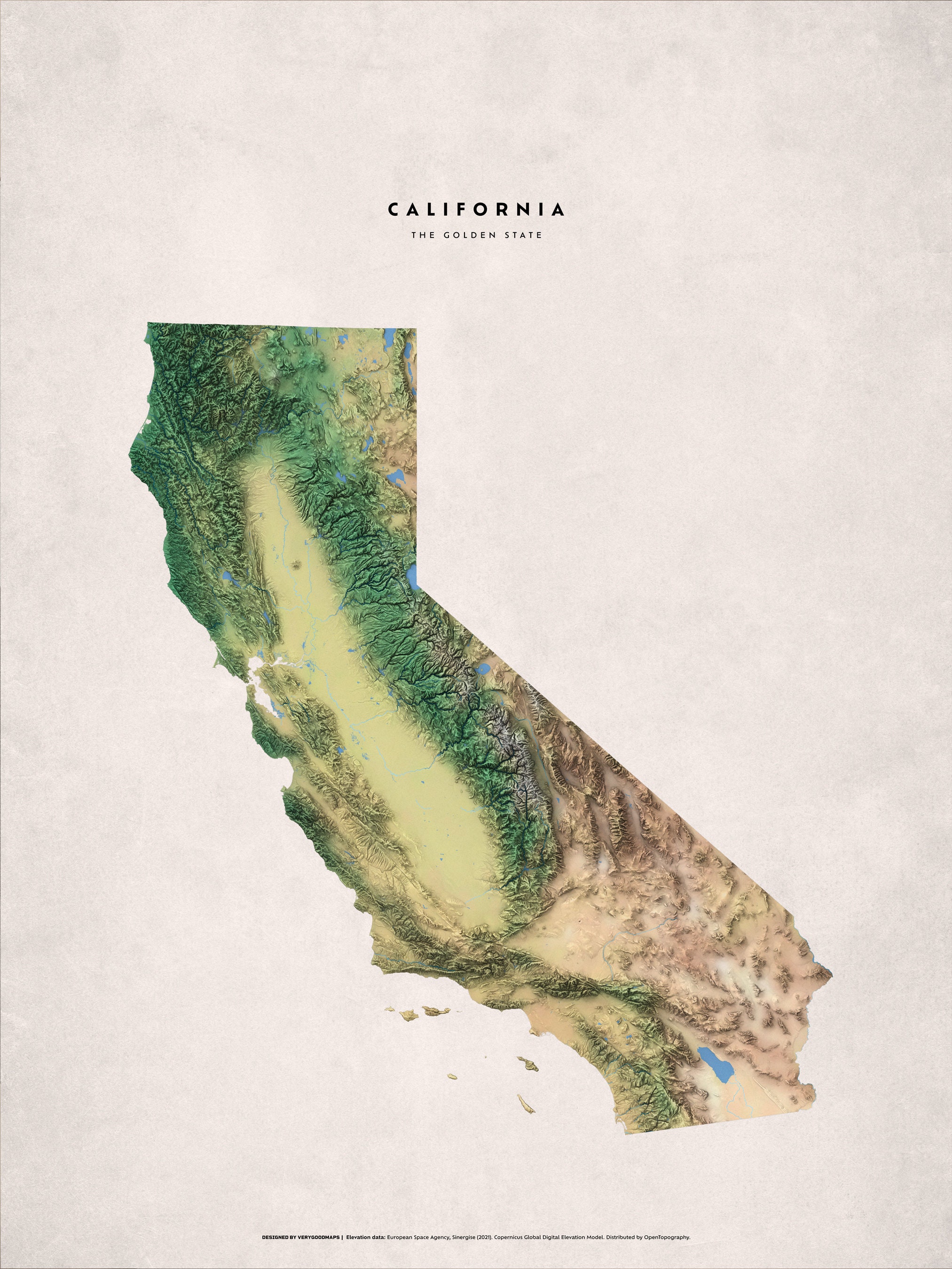 California Topographic Map Map of California California Etsy