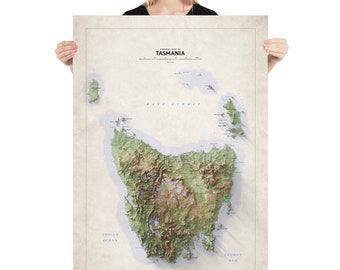 Tasmania Shaded Relief Map Poster - Wall Art (70x100 cm)