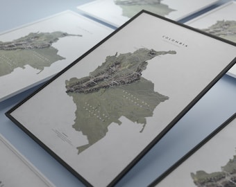 Colombia shaded relief map poster