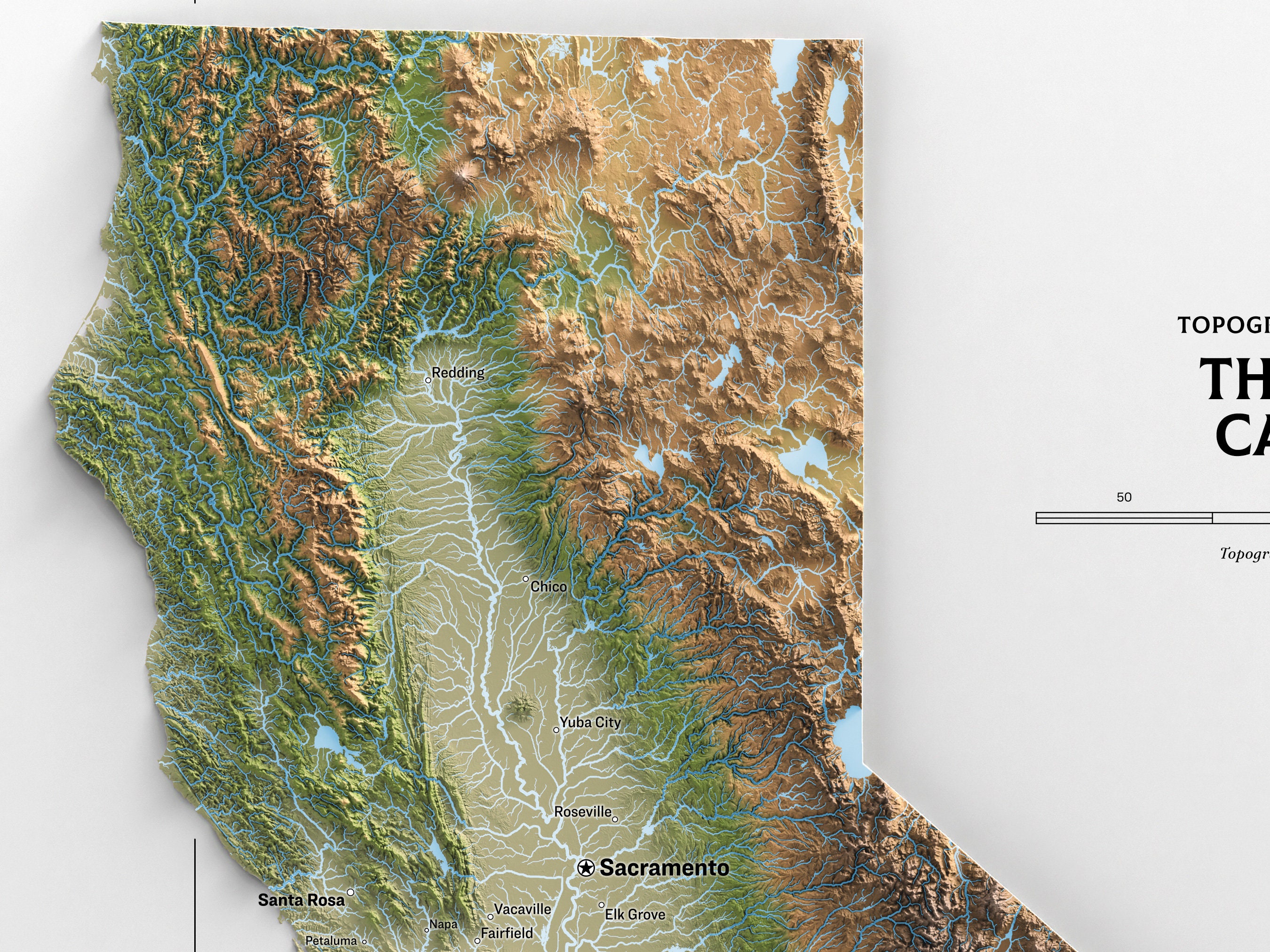 Exquisite California Map Poster Topography and Hydrology Unveiled Etsy