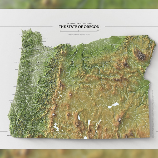Exquisite Oregon Map Poster - Topography and Hydrology Unveiled!