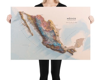 Vibrant Discoveries: Mexico Shaded Relief Map Poster