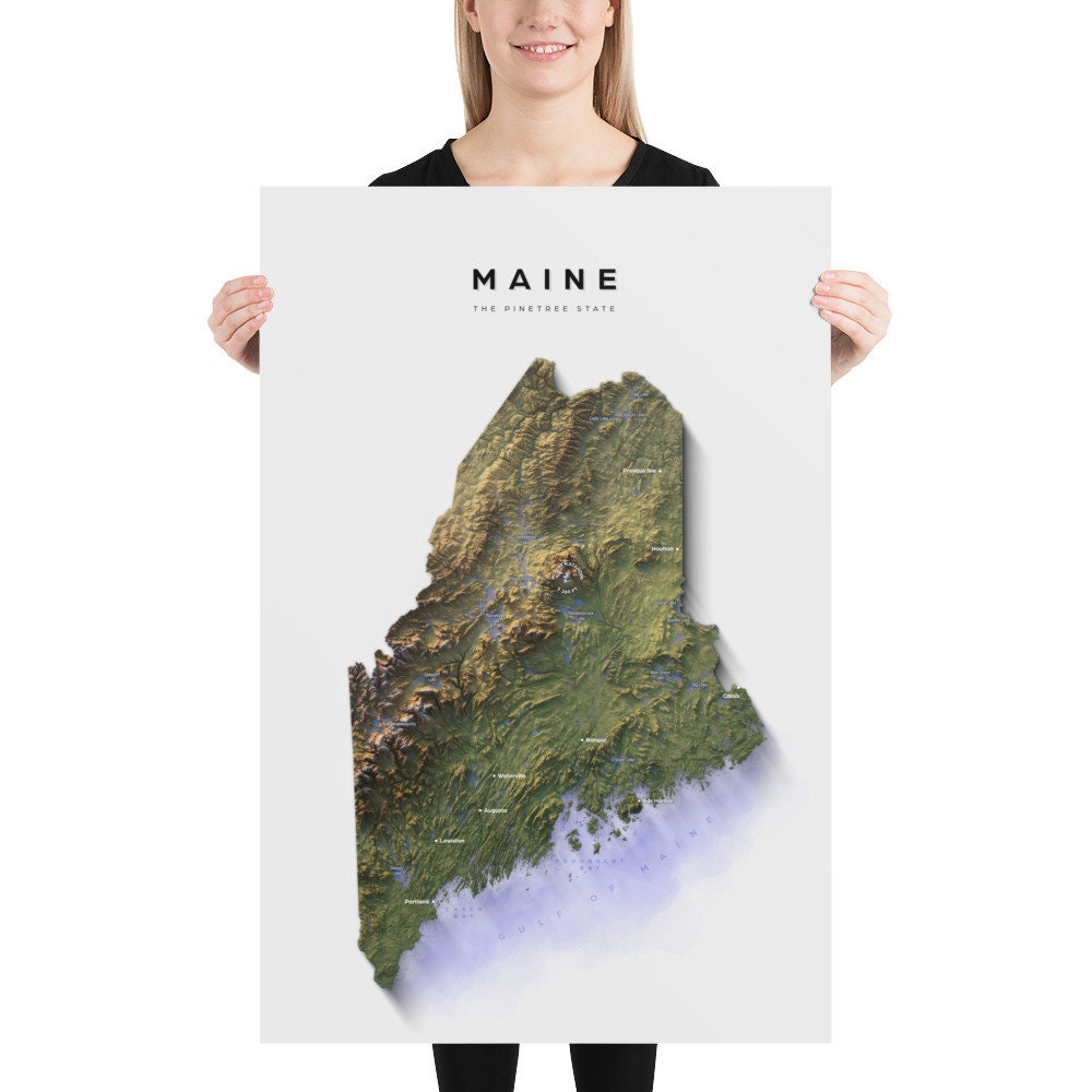 Maine, Maine Map, Maine Poster, Maine Map Art, Maine Wall Art, Maine ...