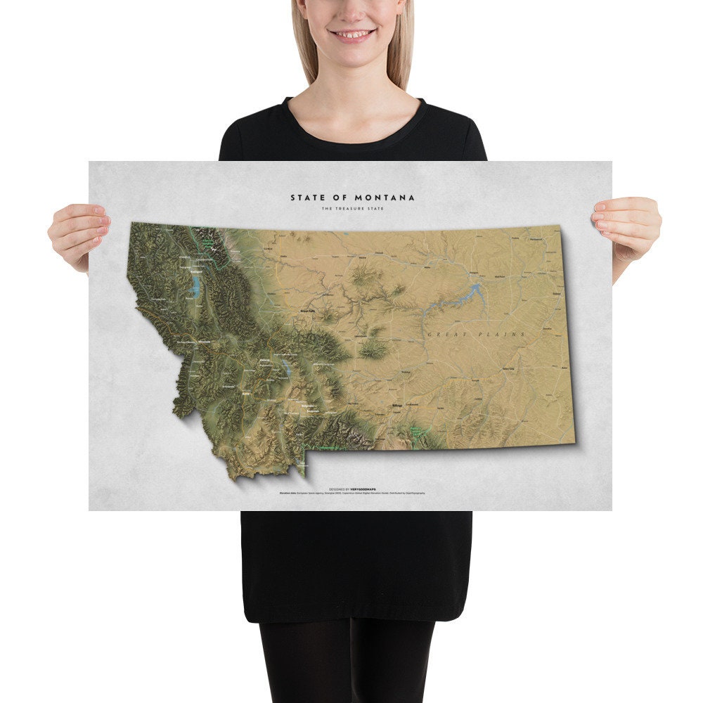 Montana Topographic Map Map Of Montana Montana Decor Montana Wall Il Fullxfull.4648995628 S6it