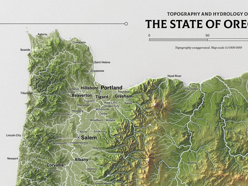 Exquisite Oregon Map Poster Topography and Hydrology Unveiled - Etsy