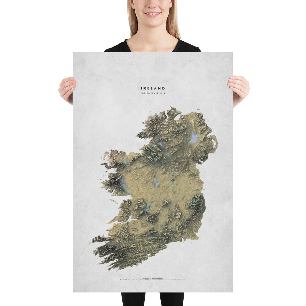 Ireland Topographic Map, Map of Ireland, Ireland Decor, Ireland Wall