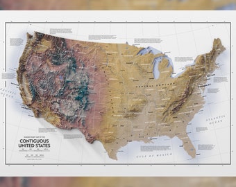 Vibrant Discoveries: Contiguous United States Shaded Relief Map Poster
