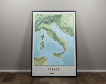 Italy Topographic Map, Map of Italy, Italy Decor, Italy Wall Map