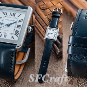 Japan Shinki Deep blue shell cordovan watch strap custom made by Cartier Tank solo owner Watch not for sale image 1