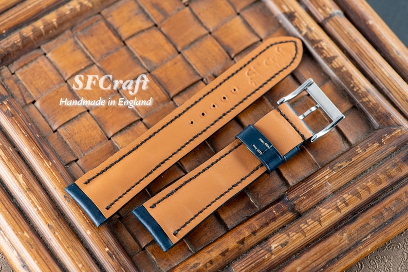 Japan Shinki Deep blue shell cordovan watch strap custom made by Cartier Tank solo owner Watch not for sale image 5