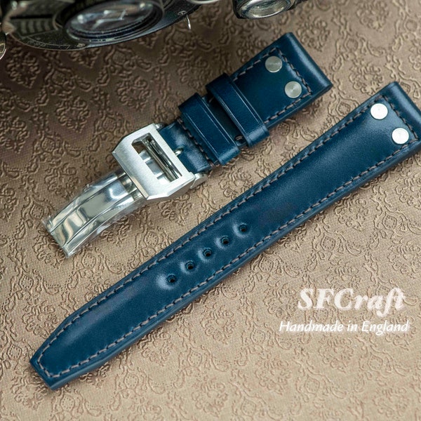 Japan Shinki cordovan leather Pilot watch strap for IWC Pilot chronograph with deployment buckle