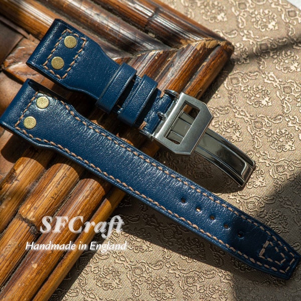 Berry Blue cowhide Pilot Watch Strap with bronze studs  custom made by IWC Big Pilot Bronze owner  (Watch and pin buckle )not for sale)
