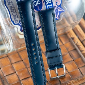 Japan Shinki Deep blue shell cordovan watch strap custom made by Cartier Tank solo owner Watch not for sale image 2