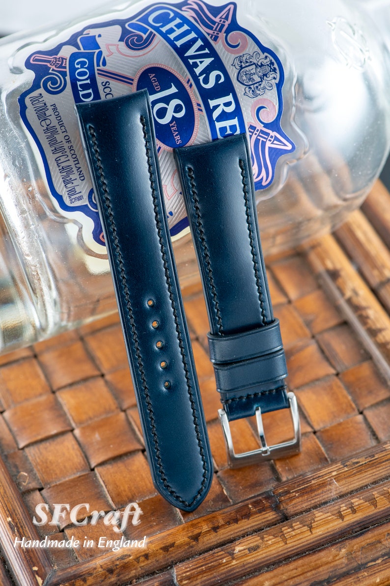 Japan Shinki Deep blue shell cordovan watch strap custom made by Cartier Tank solo owner Watch not for sale image 2
