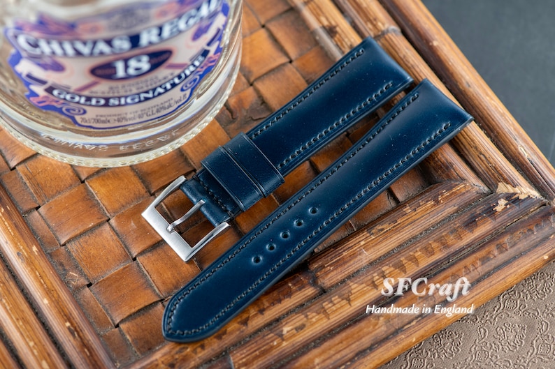Japan Shinki Deep blue shell cordovan watch strap custom made by Cartier Tank solo owner Watch not for sale image 4
