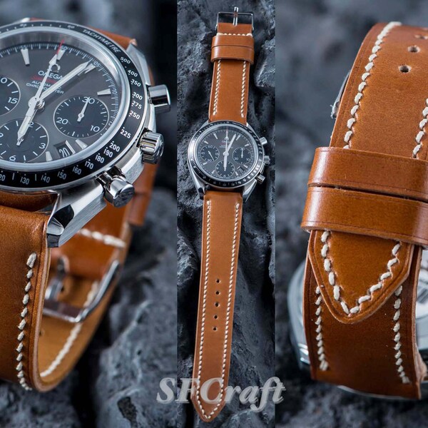 Japan Shinki whisky colour shell cordovan leather watch strap custom made by Omega Speedmaster  owner ( Watch not for Sale)