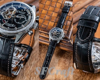 Black Alligator watch strap custom made by Zenith El Primero owner ( watch & Clasp not for sale)