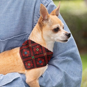 Pet Dog-Cat Bandana Collar w/ Palestinian Pattern Tatreez Embroidery Print