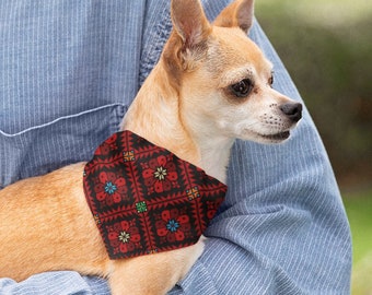 Pet Dog-Cat Bandana Collar w/ Palestinian Pattern Tatreez Embroidery Print