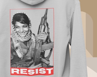 Leila Khaled Keffiyeh RESIST Free Palestine Hoodie - Support Palestine Hoodie - Ceasefire Now Hoodie - End Occupation - Protest Clothes