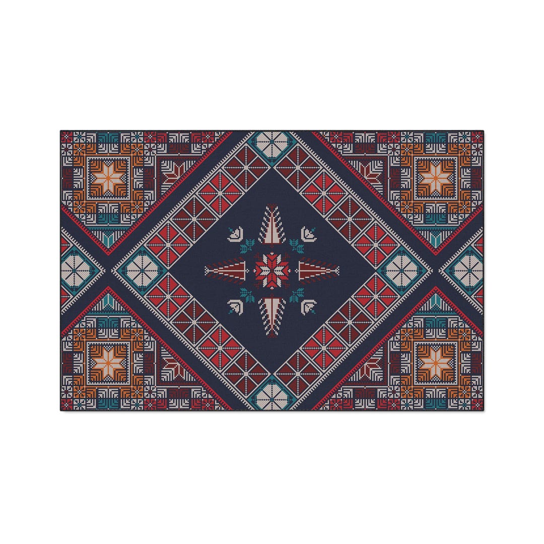 Palestinian Rug Texture Floor Mat, Palestinian Tatreez Print, Traditional Home Decor, Heavy ...