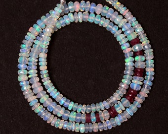 Opal & Rubin Perlenkette, Hochzeitshalskette, Birthstone Halskette, Geschenk für Freundin / Frau, 3,5-5 mm Rondelle Perlen