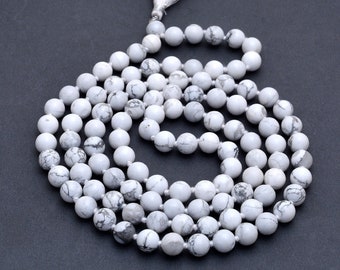 White Howlite Japa Mala, 108 Beads Mala Tassel Necklace, Handmade Meditation Mala, 8 mm Beads Mala