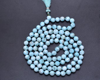 Larimar 108 Beads Japa Mala, Hand Knotted Meditation Beaded Mala, 7 mm Round Beads, Handmade Japamala