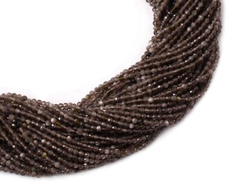 Chocolate Moonstone Micro Faceted Beads, 2.5-3 mm Micro Cut Round Gemstone Strand, 12.5 Inch Brown Moonstone Strand