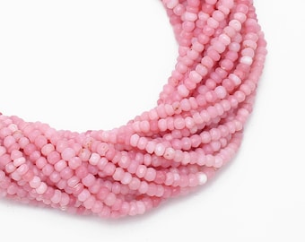 Peruvian Pink Opal Beads, Rondelle Faceted Beads Strands, 5-5.5 mm Pink Opal Gemstone Beads, 13 Inches Loose Strand