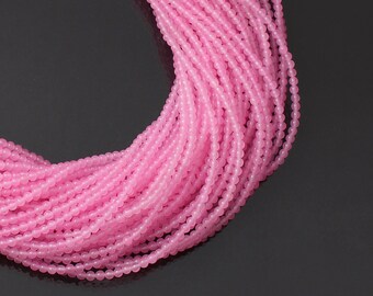 Roze kwarts ronde kralen 3 mm, gladde roze edelsteen kralenstreng, 15 inch lange roze ronde streng