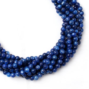 Natural Blue Kyanite 6-6.5 mm Round Beads For Bracelet Making, Loose Kyanite Strands 8 Inches, Blue Gemstone Beads Bulk