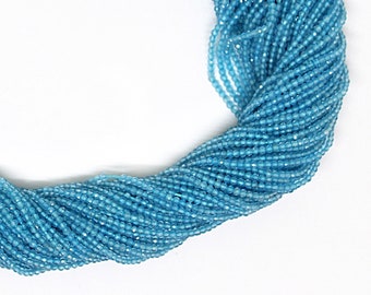 2 mm Micro Cut Blue Topaz Seed Beads, Round Topaz Gemstone Beads 12.5 Inch