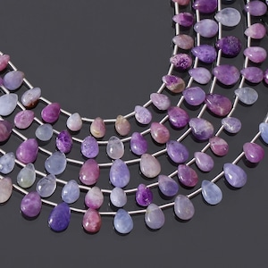 Rare Hackmanite Pear Drops Briolette Beads, Purple Hackmanite Gemstone Beads, Natural Hackmanite Loose Strand 8 Inches