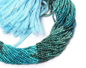 Chrysocolla Round Beads, Micro Faceted Gemstone Beads, 2-2.5 mm Faceted Round Beads 12.5 Inch Strands
