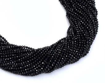 Micro Faceted Black Spinel Beads, Round Gemstone, 13 Inch