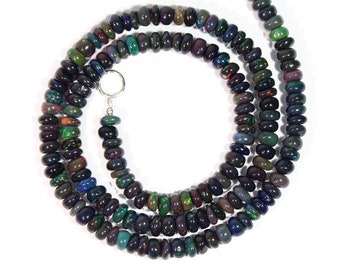 Black Ethiopian Opal Beaded Necklace, Christmas Gifts For Her/Him, 4.5-5 mm Smooth Rondelle Beads, Unisex Necklace