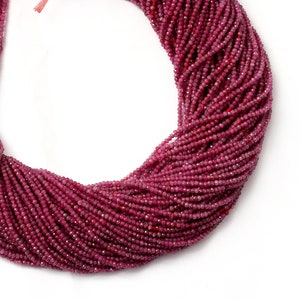2mm Faceted Ruby Bead Strand, Pink Gemstone Spacers, 12.5"