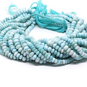 Larimar Rondelle Beads 6 mm, Smooth Natural Larimar Gemstone Beads, 8 Inches Beaded Strand For Bracelet Making
