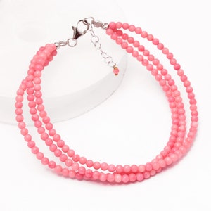 Pink Coral Healing Bracelet, 3 Layered Beaded Bracelet, Bridesmaid Bracelet Gift, Handmade Gift For Wife/Girlfriend