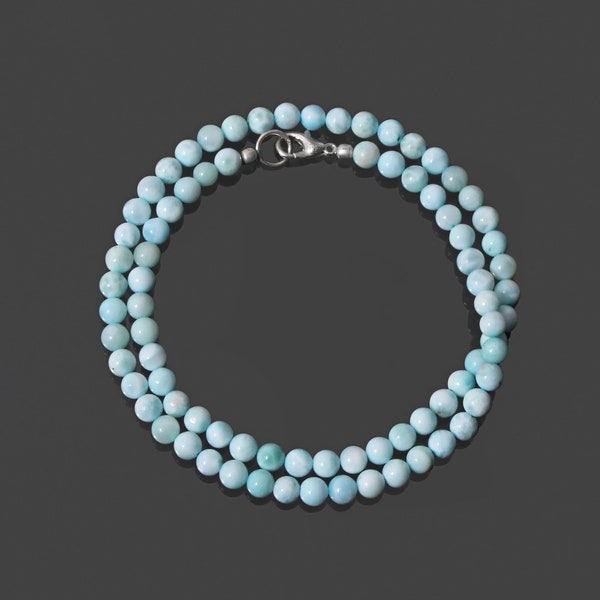 Bijoux de collier Larimar simples, collier de perles de Larimar dominicain naturel, perles rondes de 5 mm, cadeau de bijoux pour elle