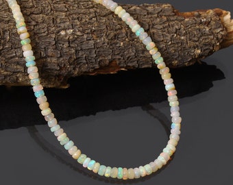 Sparkling Ethiopian Opal Gemstone, 3-4.5 mm, Opal Smooth Rondelle Beads, Beaded Necklace for Women Jewelry Gift for Her