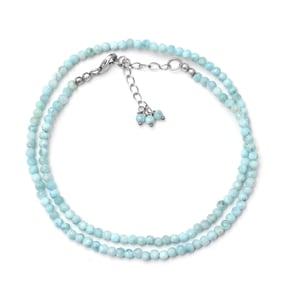 Minimalist Larimar Beaded Necklace, Choker Women&#39;s Necklace, 3 mm Larimar Dainty Necklace, Birthday Gift For Girlfriend
