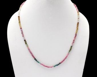 Multi Color Tourmaline Beaded Necklaces For Women, Collar/Layered Colorful Necklace, 3 mm Beads