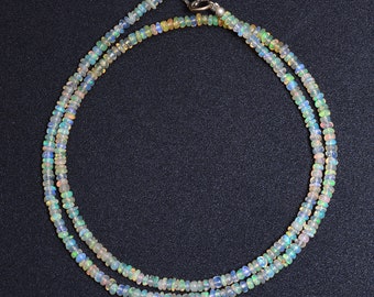 Ethiopian Opal Choker Beaded Necklace, Fire Opal Necklace, Beach Necklace Jewelry, 3-4 mm Smooth Rondelle Strand Necklace For Unisex Adults