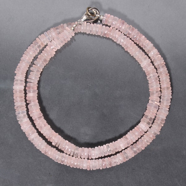 Pink Rose Quartz Necklace, Beaded Tyre Necklace, Birthday Gifts Idea, Women's Necklace, 6 mm Heishi Beads, Best Gift For Her