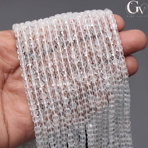 Crystal Quartz Cube Box Faceted Beads, 4.5 mm Square Cube Briolette Beads 12.5 Inches